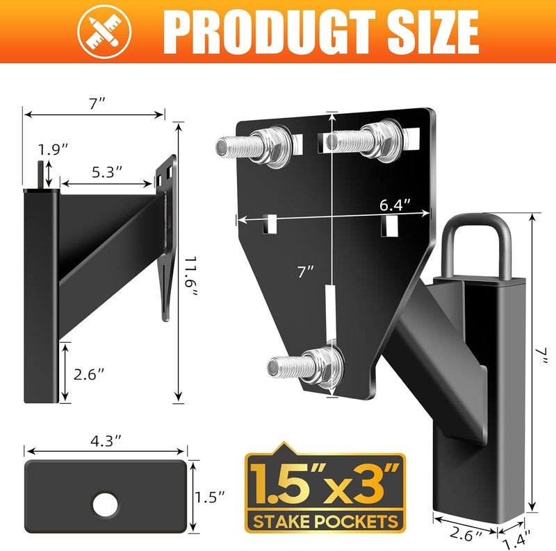 toolhoper Stake Pocket Spare Tire Mount, Trailer Spare Tire Mount Fit 4 5 6 8 Lugs Trailer Wheels On 4", 4.5", 4.75", 5", 5.5", 6", 6.5" Bolt Patterns，Capacity 150 Lbs, Fits 1.5”x3 Stake Pocket - Image 2